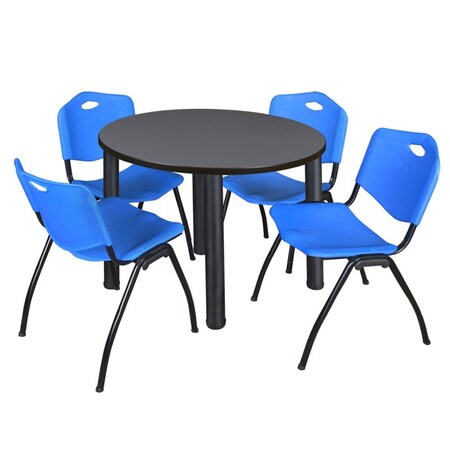 Kee Kee Round Table & Chair Set, Wood, Metal, Plastic Top, Grey TB42RNDGYBPBK47BE